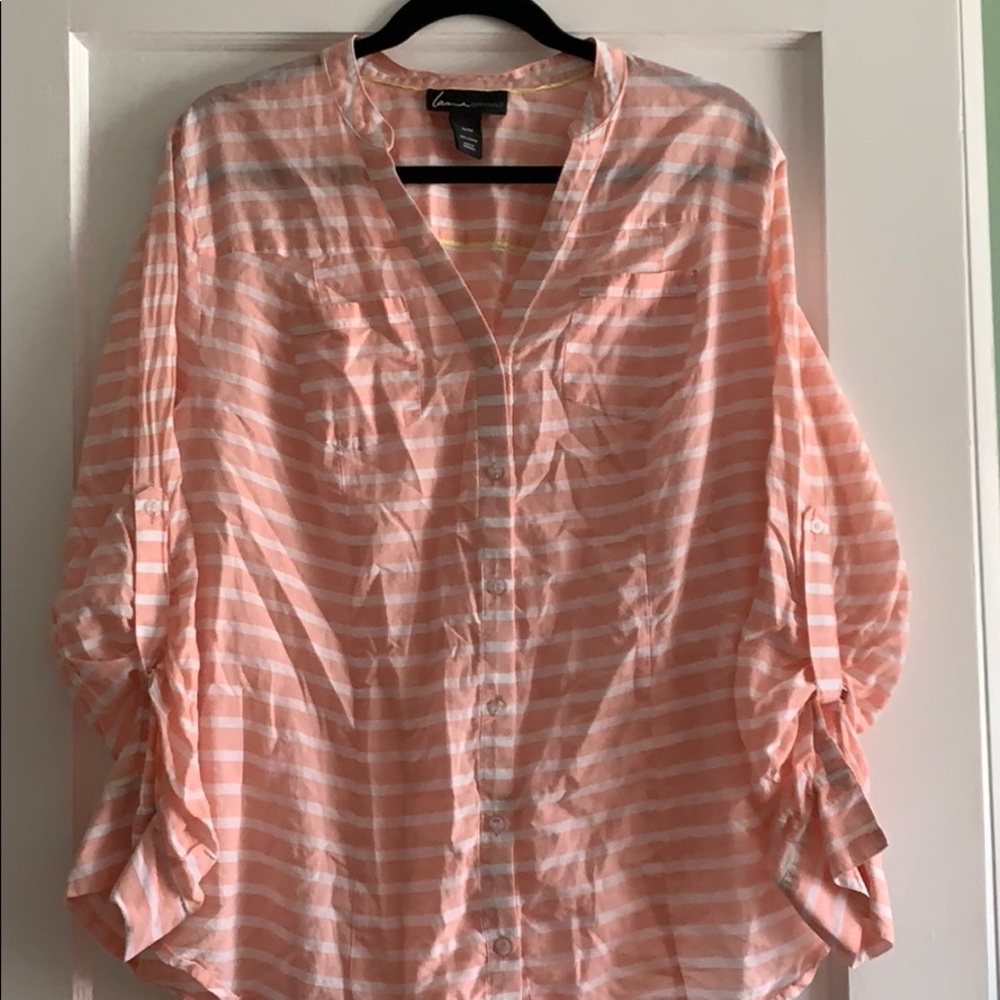 Lane Bryant button down 3/4 sleeve pink cotton top